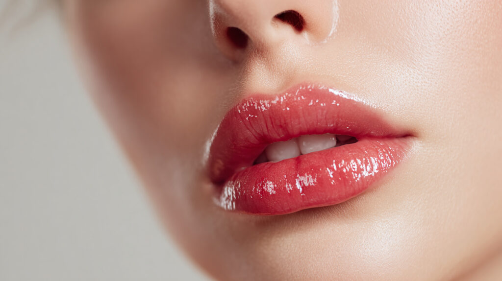 Close-up of full, natural-looking lips after a dermal filler treatment